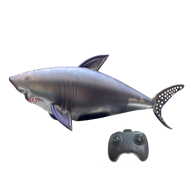 2.4m Remote Control Inflatable Flying Shark Aluminum Balloons Helium-Filled Foil Party Decoration for Performances Advertising
