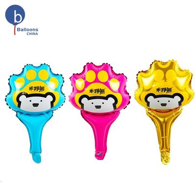 Custom Hand Stick Pink Bear Foil Balloon Single Christmas Birthday Party Decoration with Printable Logo Kids Toy Clapper